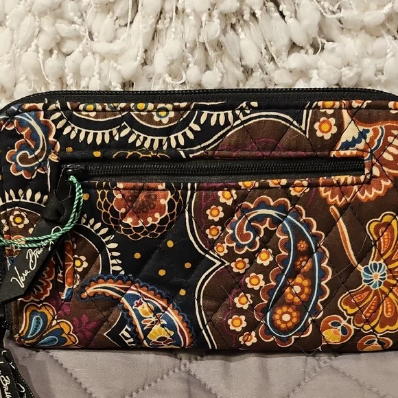 Vera Bradley Kensington Zip Around Paisley Quilted Wallet - Black, Brown, Orange - Picture 2 of 16